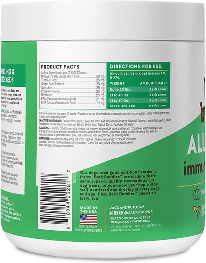 Jack&Pup Dog Allergy Chews - Bark Buddies Aller-Care Soft Chew Bites Itch Relief for Dogs & Allergy Support for Dogs - Dog Immune Supplement, Dog Skin Allergies Treatment and Anti Itch for Dogs 120ct