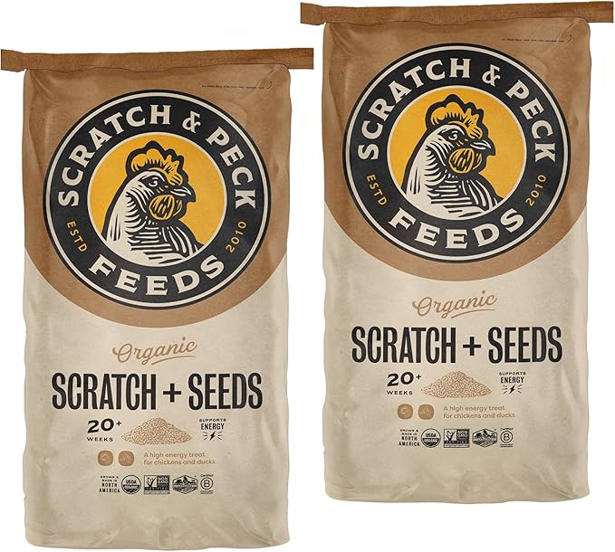 Scratch and Peck Scratch + Seeds Chicken and Duck Treat - 10 lbs Bag - 11% Protein, Certified Organic and Non-GMO Project Verified Chicken Food
