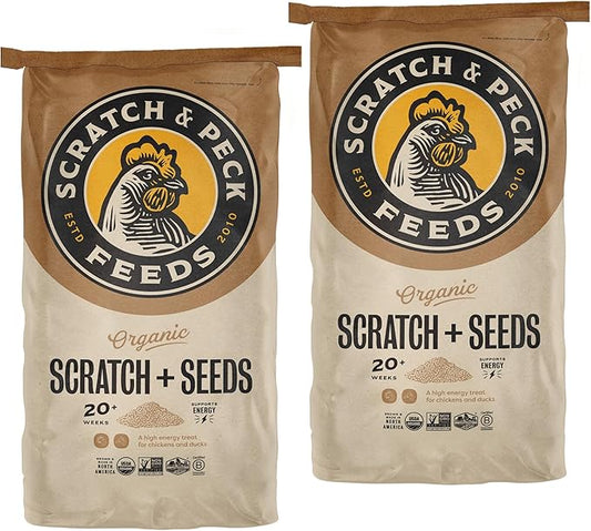 Scratch and Peck Scratch + Seeds Chicken and Duck Treat - 10 lbs Bag - 11% Protein, Certified Organic and Non-GMO Project Verified Chicken Food