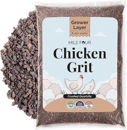 Mile Four Chicken Grit (50 lbs) for Layer & Grower Chickens Age 8-20+ Weeks - 100% Natural Mineral Chicken Grit Quartzite, Poultry Grit, USA Mined