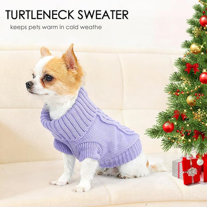 XS Dog Sweater, 2 Pieces Knitted Turtleneck Christmas Dog Sweaters Winter Dog Clothes for Small Dogs Teacup Chihuahua Yorkie Warm Puppy Pet Cat Sweater Outfits, Green and Purple, XSmall