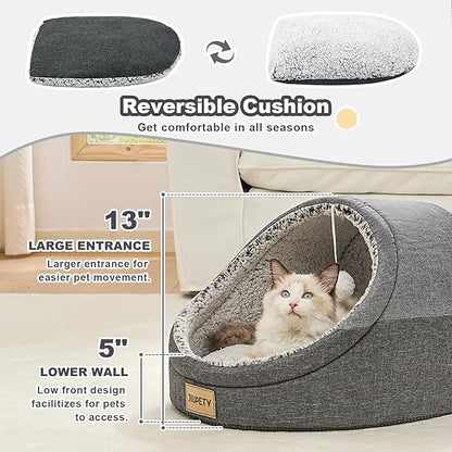 Jiupety Cute Cat Beds for Indoor Cats, Cat Cave Bed for Kittens, Large Cat Cave and Covered Cat Bed with Anti-Slip Bottom, Washable Removable Cushion, M(16"x16"x13"), Dark Gray