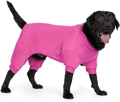 cyeollo Fleece Dog Pajamas Large Dog Pjs Jumpsuit Thermal Dogs Onesie Stretchable Doggie Coat Pet Clothes for Medium to Large Sized Dogs, Color Fuchsia