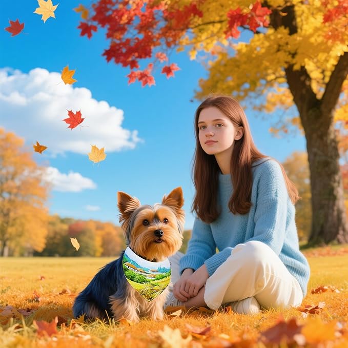 7 PCS Fall Dog Bandanas for Small Dogs 18 Inch Autumn Dog Bandanas Adjustable Stitching Edge Scarves for Puppy Cats Breed Grooming S
