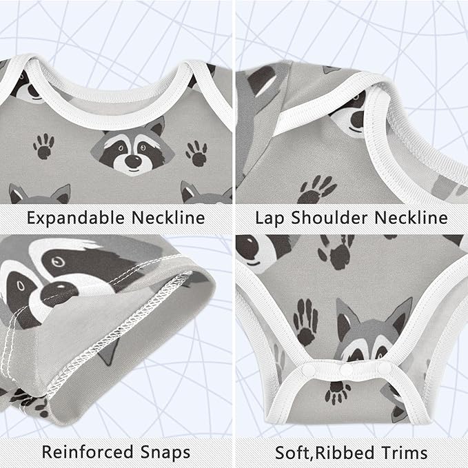 Bright Emotions Raccoons Baby Short Sleeve Bodysuits Romper Unisex Infant Outfit Wrapping Clothes for Boy Girl kids 3M