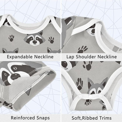 Bright Emotions Raccoons Baby Short Sleeve Bodysuits Romper Unisex Infant Outfit Wrapping Clothes for Boy Girl kids 3M