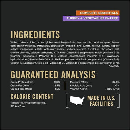 Purina Pro Plan Complete Essentials Turkey and Vegetables Entree In Wet Dog Food Gravy - (Pack of 12) 13 oz. Cans