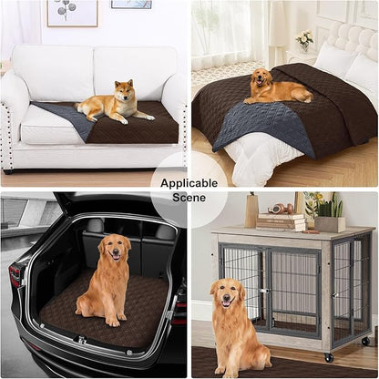 Smiry Reversible Waterproof Couch Covers for Sofa, Washable Dogs Couch Covers for 3 Cushion Sofa Pet Friendly, Water Resistant Furniture Protector Slipcover, Geometric (82"x102", Chocolate/Dark Grey)