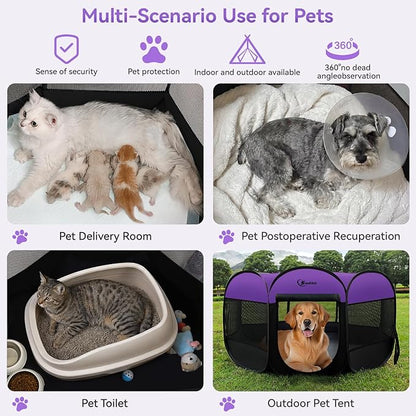 Siedihit Large Dog Playpen, Puppy Pet Playpen Indoor, Dogs Tent Crates Cage Indoor/Outdoor, Portable Pop Up Dog Kennel Playpen with Carrying Case for Dogs/Cats/Rabbits, Purple