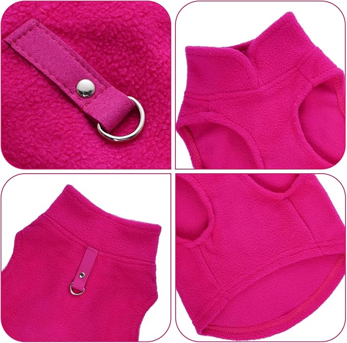 Rbenxia 4 Piece of Rose Red Dog Sweater with Leash Ring Soft Fleece Vest Dog Pullover Warm Jacket Pet Dogs Clothes Winter Dogs Outfits for Small Puppy Cat Pets (Rose Red+Orange+Blue+Purple, Large)
