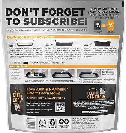 ARM & HAMMER Hardball Lightweight Platinum Multi-Cat Clumping Cat Litter Odor Control, Easy No-Mess Scooping, Garden Bloom Scent, 8.5 Lbs.