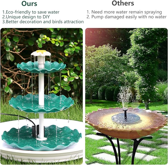 AISITIN 3‑Tier Solar Bird Bath Fountain with 3.5W Solar Water Pump | DIY Outdoor Water Feature for Garden, Patio, Backyard, Attracts Wild Birds, Works as Bird Feeder – Cascading Water Flow