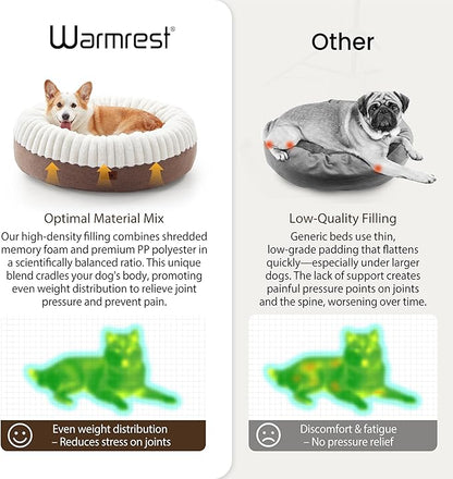 Donut Dog Bed Medium Size Dog 30 Inch, Round Cat Beds for Small Medium Dogs and Cats with Washable Fluffy Faux Fur, Cute Comfort Pet Bed with Anti-Slip Bottom, Cream