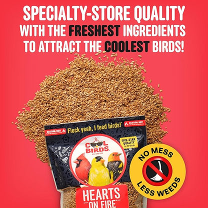 Cool Birds Hearts on Fire Hot Bird Seed – 10 lb. 100% Hulled Sunflower Hearts with Chili Pepper Oil – No Waste Bird Seed for Outside Feeders