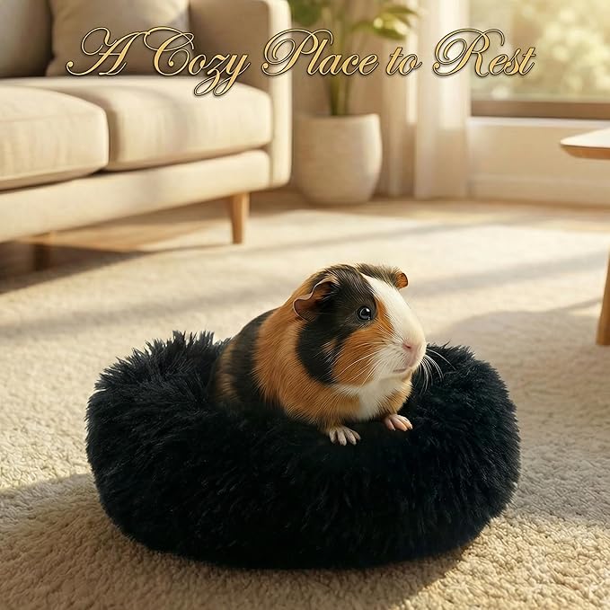 Tiny Dog Bed 11.8 Inch for Extra Small Dogs,Washable Puppy Bed,Soft Faux Fur Calming Donut Bed for Chihuahua Yorkie Maltese Pomeranian,Black