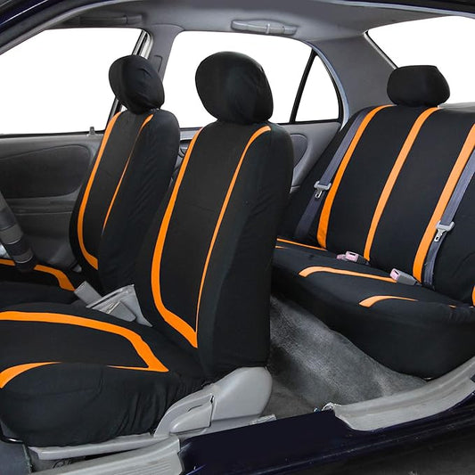 FH Group Car Seat Covers Rear Set Cloth - Car Seat Covers with Removable Headrest,Universal Fit,Automotive SeatCovers,Washable Car SeatCover for SUV,Sedan,Van Orange
