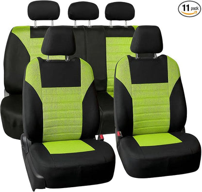 FH Group Automotive Car Seat Covers Full Set Premium 3D Air Mesh Front Seat Covers, Airbag Compatible & Split Bench Cover Universal Fit Interior Accessories for Cars Trucks and SUVs - Green