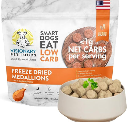 Visionary Pet Foods Freeze Dried Raw Dog Food, Topper & Meal Mixer – Real Chicken | KetoPet Research Formula | Less Than 1g Net Carbs | Ketogenic | Grain Free High Protein | Made in USA | 25oz