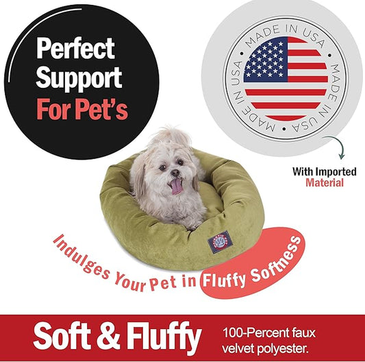 Majestic Pet 24 Inch Micro Velvet Calming Dog Bed Washable – Cozy Soft Round Dog Bed with Spine for Head Support - Fluffy Donut Puppy Mat 24x19x7 (Inch) Small – Apple