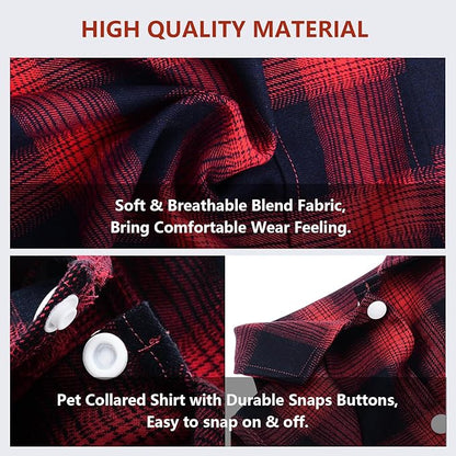 Koneseve Dog Shirt, Pet Plaid Clothes Shirt T-Shirt, Sweater Bottoming Shirt for Small Dog Cat Puppy Grid Adorable Wearing Stylish Cozy Halloween,Christmas Costumes (Red;3XL)