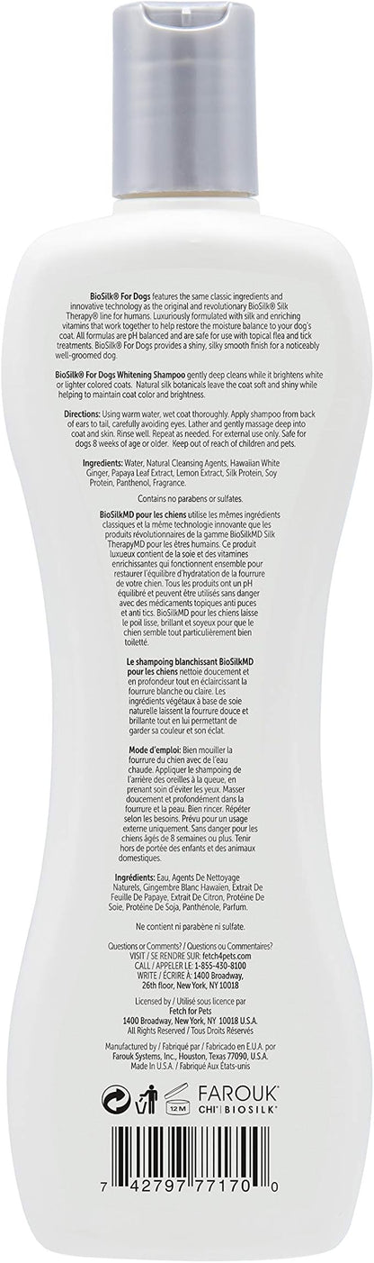 BioSilk Silk Therapy Whitening Dog Shampoo, Brightening Pet Shampoo with Silk Protein for White and Light Colored Coats, Enhances Shine and Softness, pH Balanced Dog Wash, 12 Fl Oz - 6 Pack