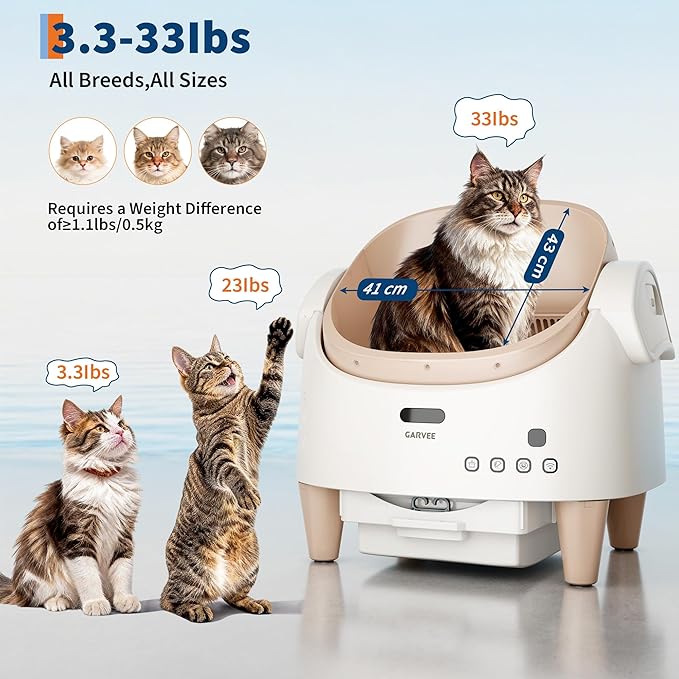 Self Cleaning Smart Litter Box APP Controlled Automatic Odor-Free Cat Toilet with Large Waste Bin Disposable Bags, Open Top Design for Single or Multi Cat Households