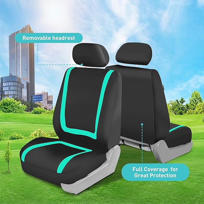 FH Group Car Seat Covers Front Set in Cloth - Car Seat Covers for Low Back Car Seats with Removable Headrest,Universal Fit,Automotive Seat Covers,Washable Car Seat Cover for SUV,Sedan,Van Mint