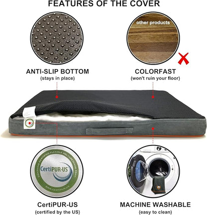 Hard-Wearing Orthopedic Dog Bed for Crate, 41x27 Inch, Made of Memory and HR Foam, Two-Sided Use, Providing Soft and Relatively Hard Support, with an Extra Inner Waterproof Protector (Gray)