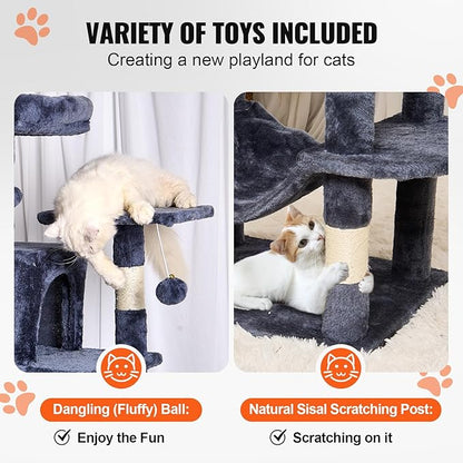 VEVOR Cat Tree for Indoor Cats, 63" Cat Tower with 2 Cat Condos, Sisal Scratching Post, Hammock, Top Perch, Jumping Platforms, Large Cat Furniture Activity Center with Hang Ball, Dark Grey