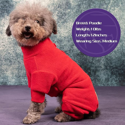 cyeollo Dog Pajamas Warm Christmas Dog Coat Pjs Fleece Thermal Doggie Onesie Stretchy Jumpsuits Cold Weather Jacket Puppy Small Puppy Pajamas Cat Apparel, Color Red XS