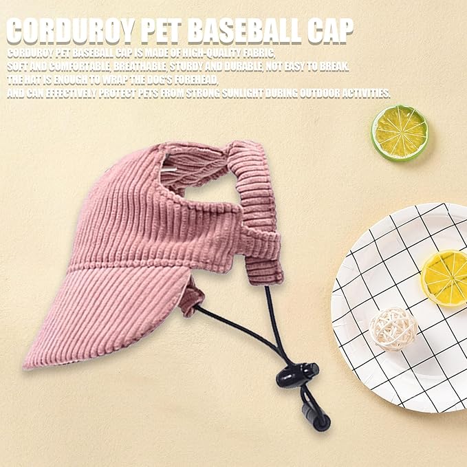 Dog Baseball Cap, Dog Cat Summer Beach Visor Hat with Ear Holes, Adjustable Puppy Sunbonnet Headdress (Pink, Medium)
