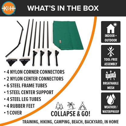 K&H Outdoor Elevated Dog Bed - Cooling Raised Dog Bed for Large & Extra-Large Pets, Breathable Mesh Hammock Design, Indoor/Outdoor Washable Cover, Portable Metal Frame, Green, XL 50x32in