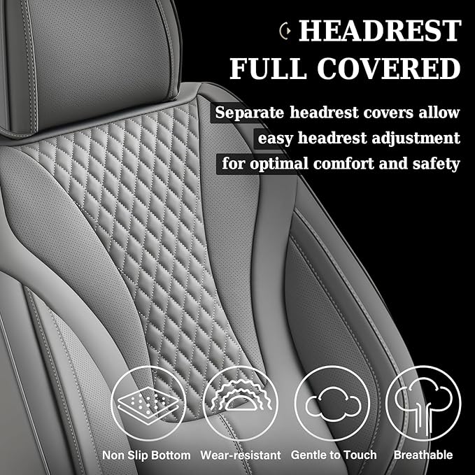 Coverado Waterproof Nappa Leather Car Seat Covers, Automotive Seat Covers Fullset, 5 Seat Car Seat Cushion & Car Seat Protector, Gray Front and Rear Covers Universal Fit for Most Cars, SUVs, Trucks
