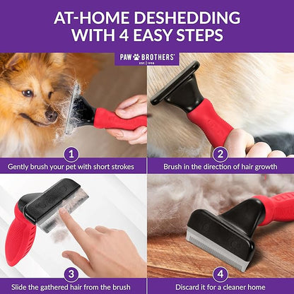 RYAN'S PET SUPPLIES Deshedding Tool, Red, Medium, Professional Dog Grooming Brush for Shedding, Pet Hair Remover, Fur Removal Brush for Medium and Long Pet Hair