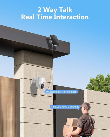 Gianteye 2K Security Cameras Wireless Outdoor, 5G WiFi Cameras for Home Security, 360° PTZ Solar/Battery Powered Outside Cam, 2 Way Talk, Color Night Vision, AI Human Detection for Porch/Garage/Yard