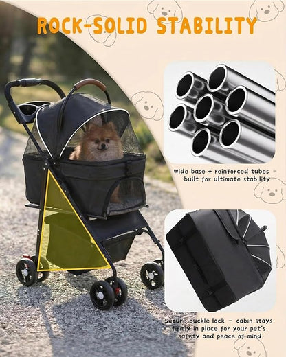 Pet Stroller with Removable Carrier, 35lbs Capacity - One-Click Foldable Dog Stroller, Cat Carrier & All-Terrain Wheels, Compact Travel Pet Stroller for Small to Medium Pets-Black