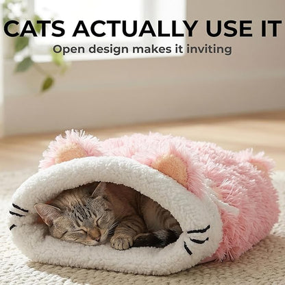 Dollie & Freddie Cat Sack Bed – Cozy Self-Warming Cat Sleeping Bag for Indoor Cats, 2-in-1 Burrow or Lounge Design, Soft Burrow Bed with Wide Opening, Fluffy Bed for Cats