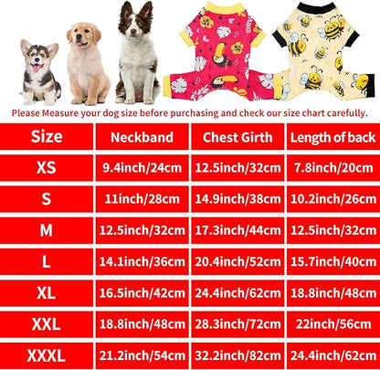 2PCS Dog Pajamas for XXXL Sized Dogs Pjs Onesies Outfits Pet Jammies Boy Girl Male Female Apparel Toucan Bee Pattern Soft Lightweight Stretch Clothing