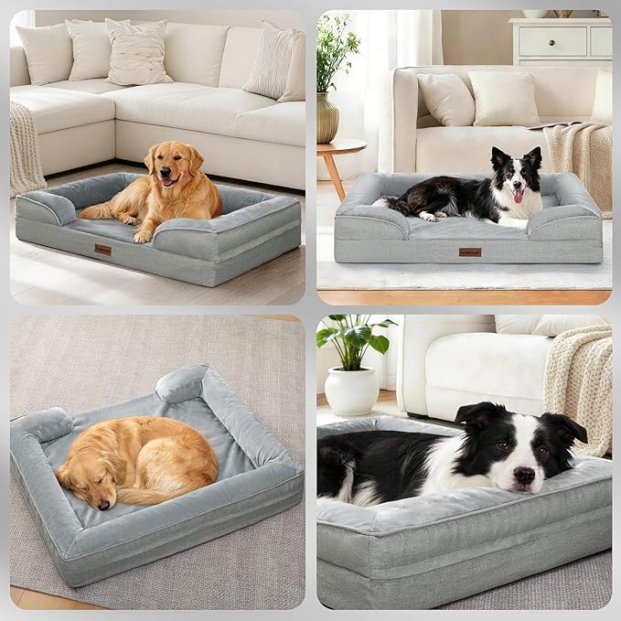 Orthopedic Dog Beds for Extra Large Dogs 44x32in, XL Waterproof Memory Foam Big Size Pet Bed with Sides,Comfort Thick Egg-Crate Foam, Dog Crate Pad & Couch Bed,Washable Cover & Non-Slip Bottom
