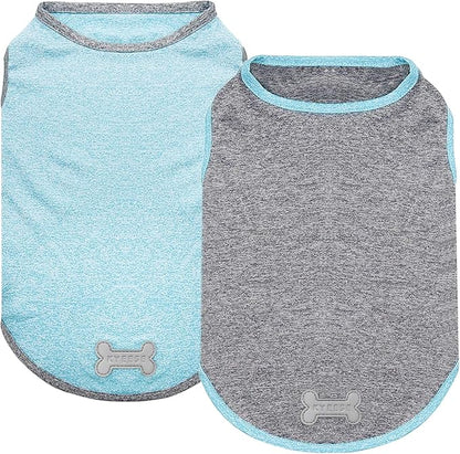 KYEESE 2Pack Dog Shirt, Lightweight Sun Protection Sleeveless Dog T Shirts for Small Dogs Boy, Breathable Pet Reflective Tank Top Summer Dogs Clothes for Outdoor Walking, Grey+Sky Blue, L