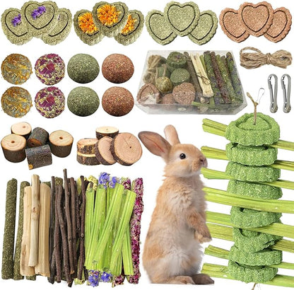 68pcs DIY Rabbit Chew Toys,Rabbit Toy for Bunnies Boredom Bunny Toys for Teeth, Timothy Stick, Apple Sticks, Sweet Bamboo, for Guinea Pig, Hamster, Chinchilla, Rat (19.04 Ounces (Pack of 1))
