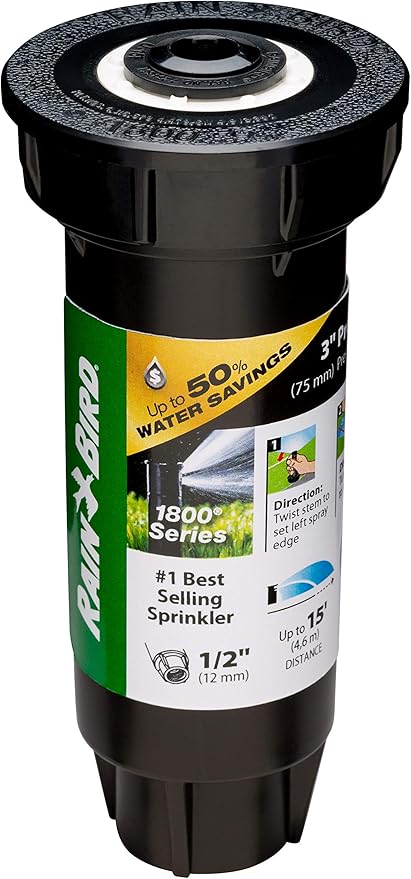 Rain Bird 1803DSFPRS Pressure Regulating (PRS) Professional Dual Spray Pop-Up Sprinkler, 360° Full Circle Pattern, 8' - 15' Spray Distance, 3" Pop-up Height