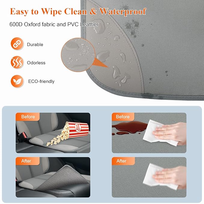 Car Seat Protector for Child Car Seat, Waterproof Durable 600D Fabric Car Seat Cover with Padding, Non-Slip Backing Mesh Pockets for Baby and Pet