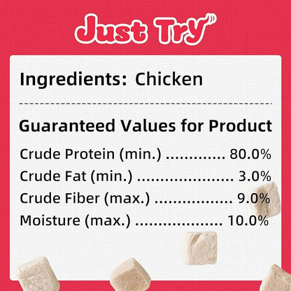 Just Try 1.1 LB Freeze Dried Chicken Cat & Dog Treats Food Topper Single Ingredient High Protein Grain Free Healthy Dog Training Treats - Large Size