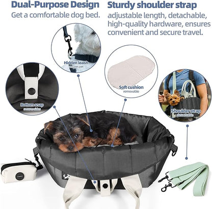 Sytopia Small Dog Carrier Purse, Portable Pet Carrier Tote Carrier with Pockets, Adjustable Safety Leash, Waterproof Dog Travel Bag, Travel Pets Purse up to 4 Lbs, Dark Grey