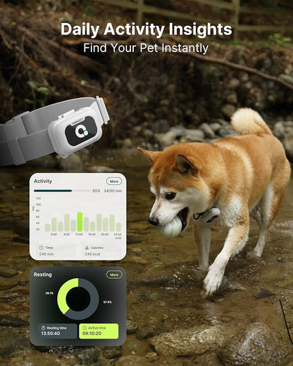 ABBIDOT GPS Dog Tracker - Real-Time Pet Tracker with Virtual Fence, Activity Monitor, Location History, Health Monitor, 3-Mode Light, Waterproof & Rechargeable GPS Tracker for Dogs with APP Support