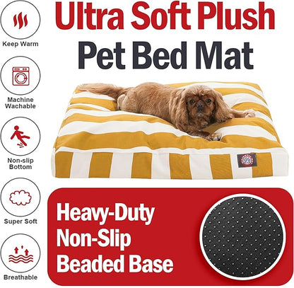 Majestic Pet Shredded Memory Foam Dog Bed Medium with Removable Washable Cover 35x29x4 Inch - Rectangle Orthopedic Dog Bed for Senior Dogs–Flat Durable Dogs Crate Bed - Vertical Stripe - Yellow