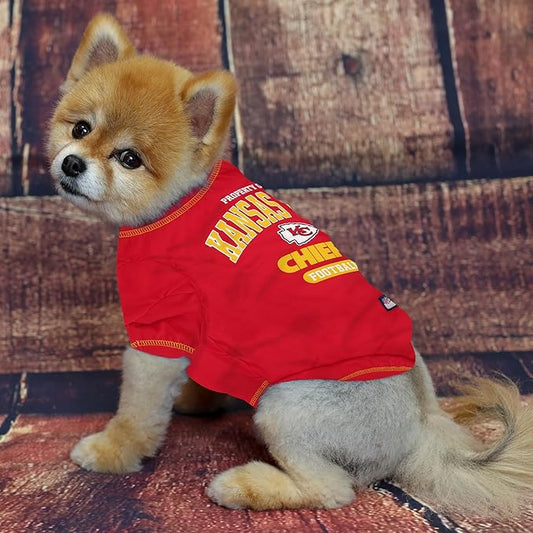 NFL Kansas City Chiefs Dog T-shirt X-Small. - Licensed Shirt for Pets Team Colored with Team Logos- Premium Stretchable Materials for the comfort of your Dog & Cat