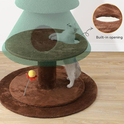 YITAHOME 60 in Christmas Cat Tree for Indoor Cats, Tall Cat Tower Furniture with 2 Large Condos, 5ft Christmas Tree Party Decoration with Cat House and Beds