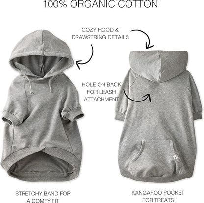 Pet Passion Rocky – The Original Lightweight Hooded Tee 100% Organic Cotton Dog Hoodie Pet Coat Sweater for All Sized Dogs, Gray Heather, Large (40-60 lbs)